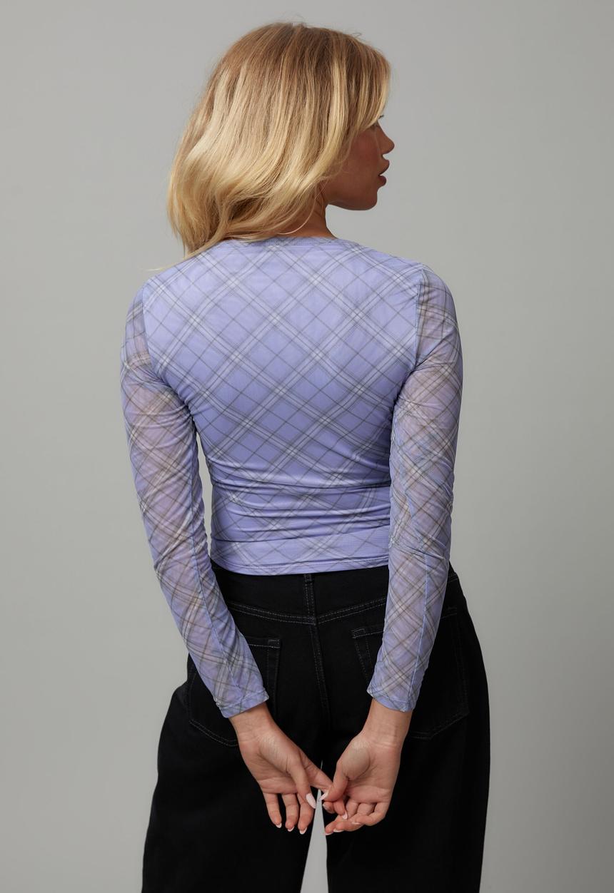 Factorie - Sheer long sleeve mesh corset - caitie check/arctic ice
