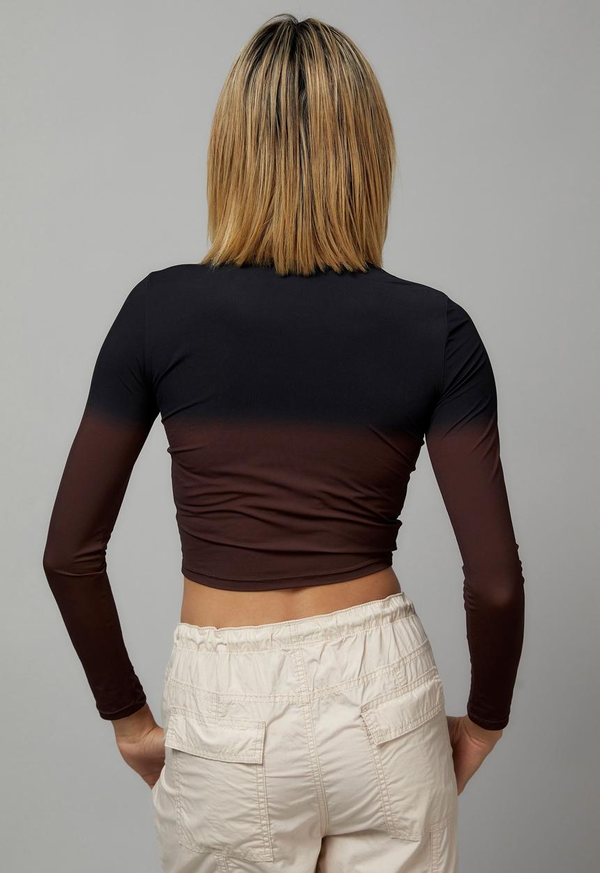 Factorie - Sheer ombre long sleeve top - black/deep mahogany