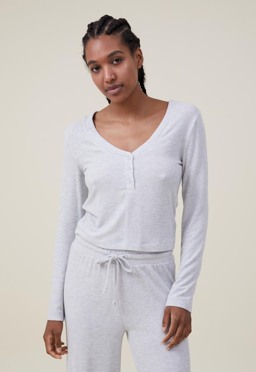 Cotton On - Supersoft long sleeve henley - light grey marle