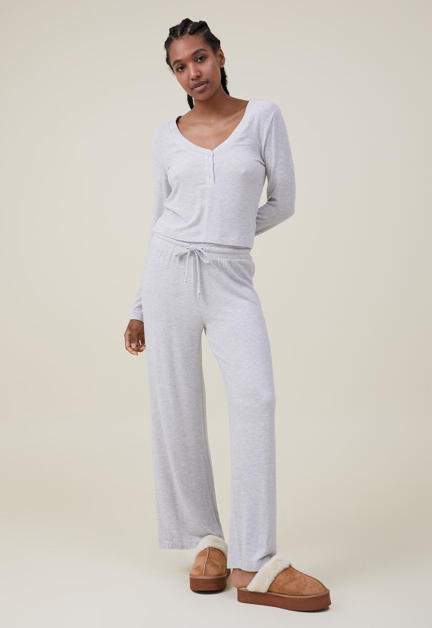 Cotton On - Supersoft long sleeve henley - light grey marle