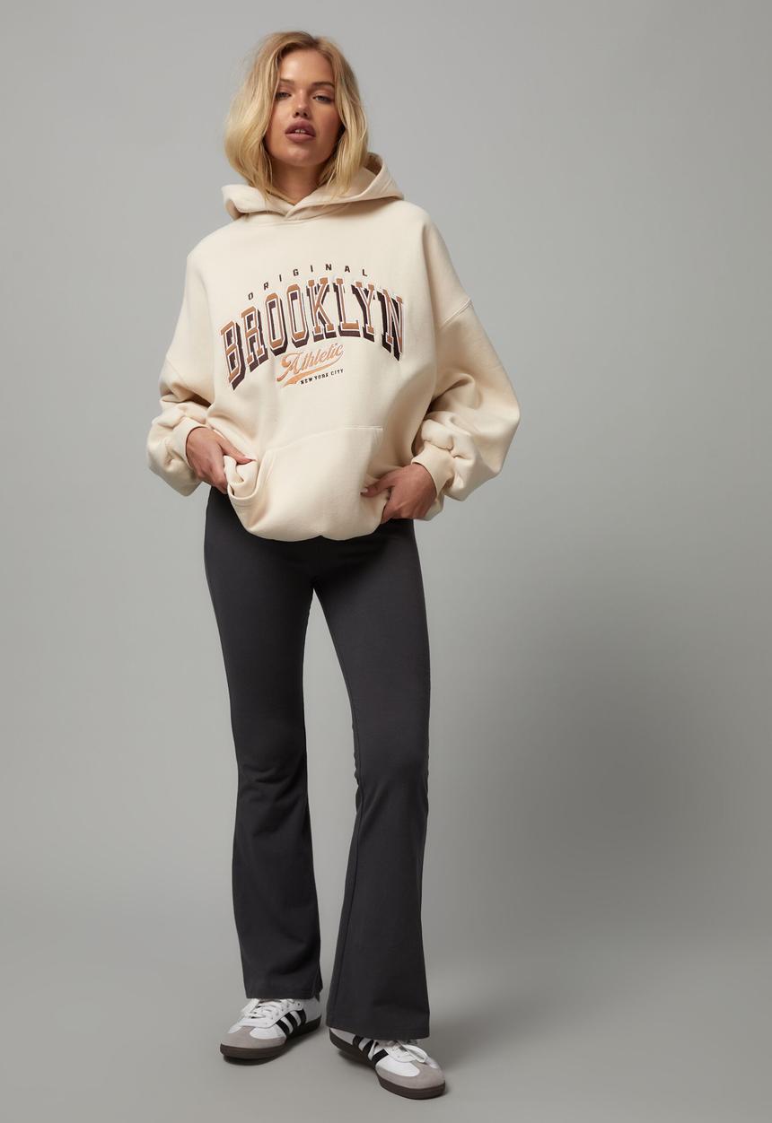 Factorie - Slouchy graphic hoodie - light stone/brooklyn athletic