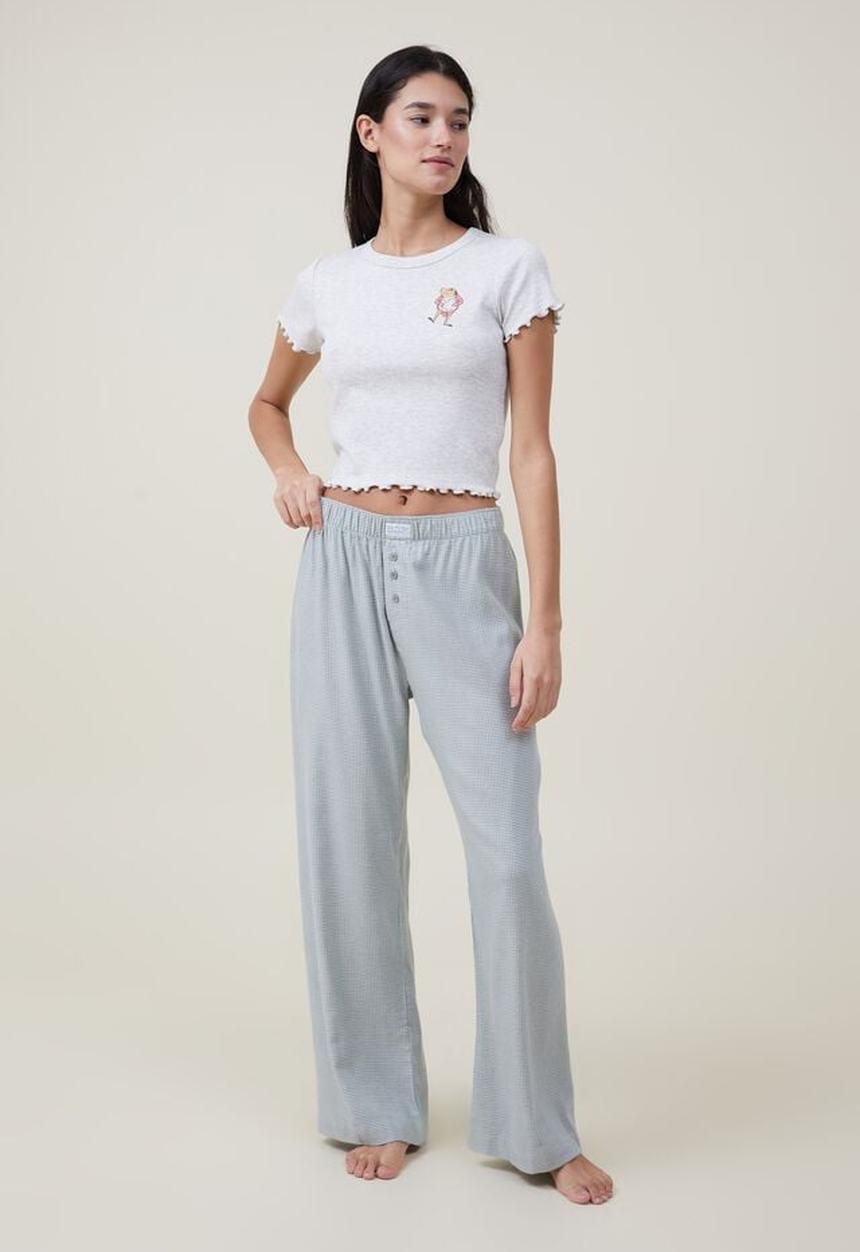 Cotton On - Flannel boyfriend boxer pant - green jasper micro houndstooth 