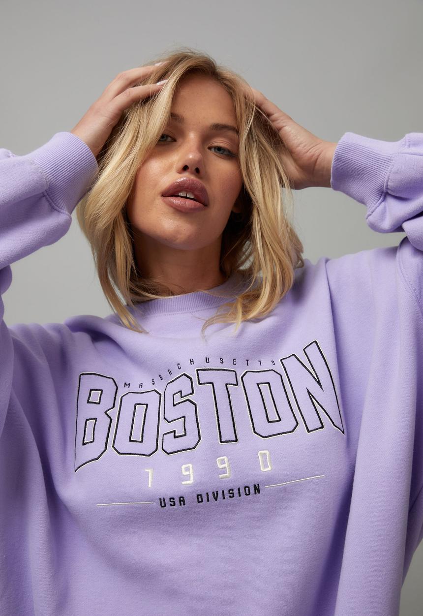 Factorie - Slouchy premium graphic crew - lavender/boston 1990