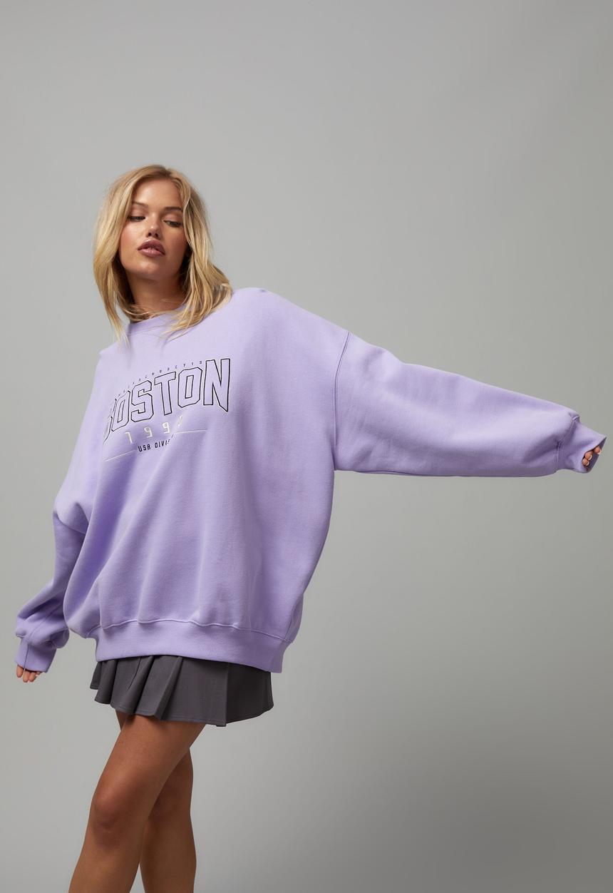 Factorie - Slouchy premium graphic crew - lavender/boston 1990