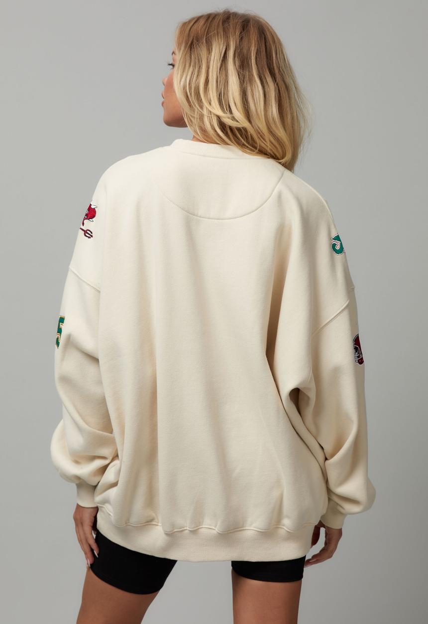 Factorie - Slouchy premium graphic crew - light stone/sanantonio devils