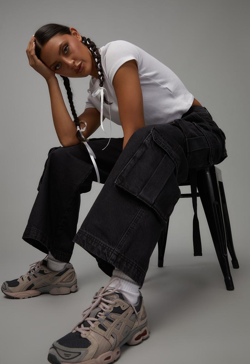 Factorie - Strappy cargo jean - washed black