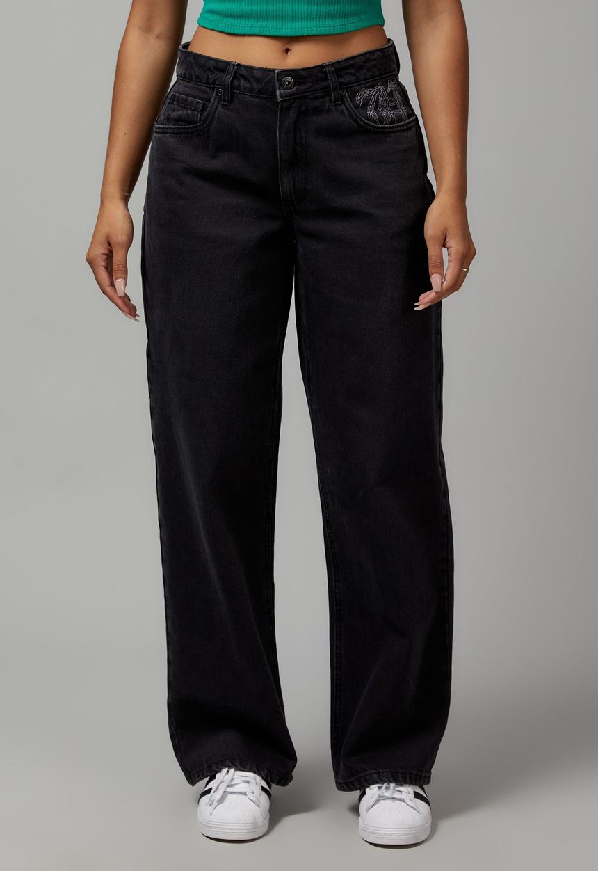 Factorie - Trophy low rise baggy jean - multi placement/washed black