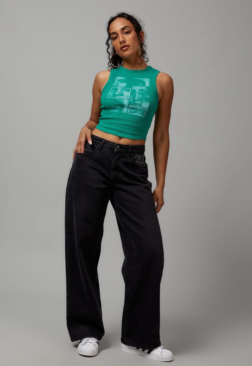 Factorie - Trophy low rise baggy jean - multi placement/washed black