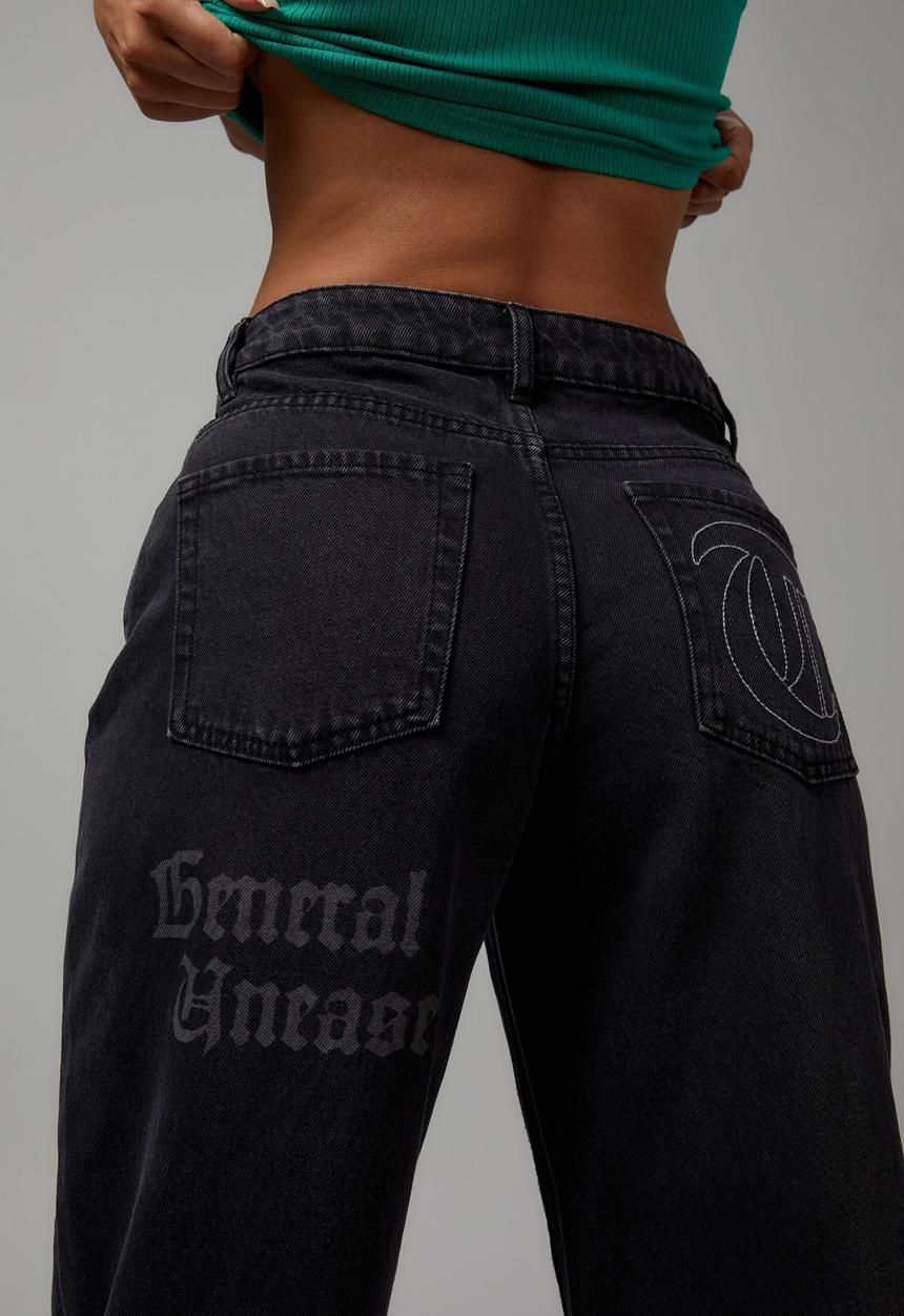 Factorie - Trophy low rise baggy jean - multi placement/washed black
