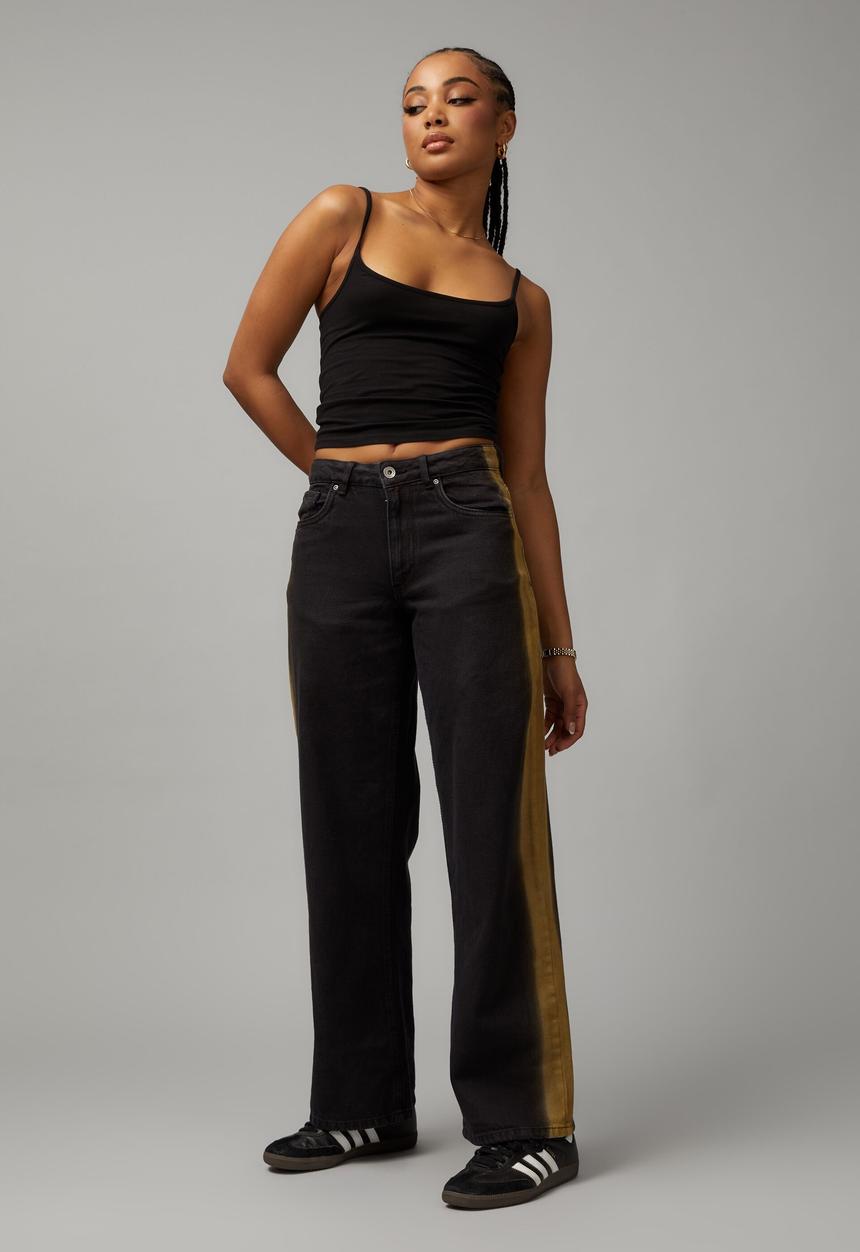 Factorie - Trophy low rise baggy jean - washed black/orange wash