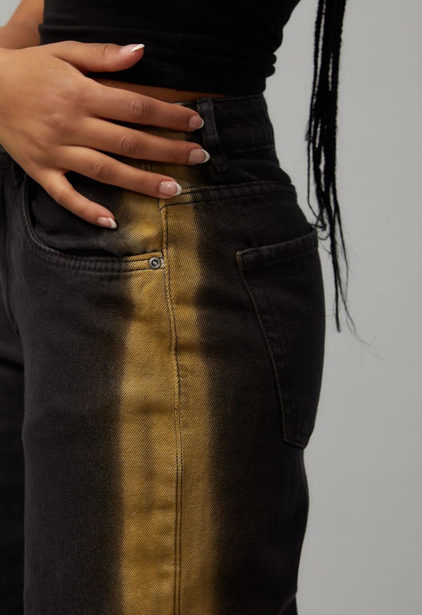 Factorie - Trophy low rise baggy jean - washed black/orange wash