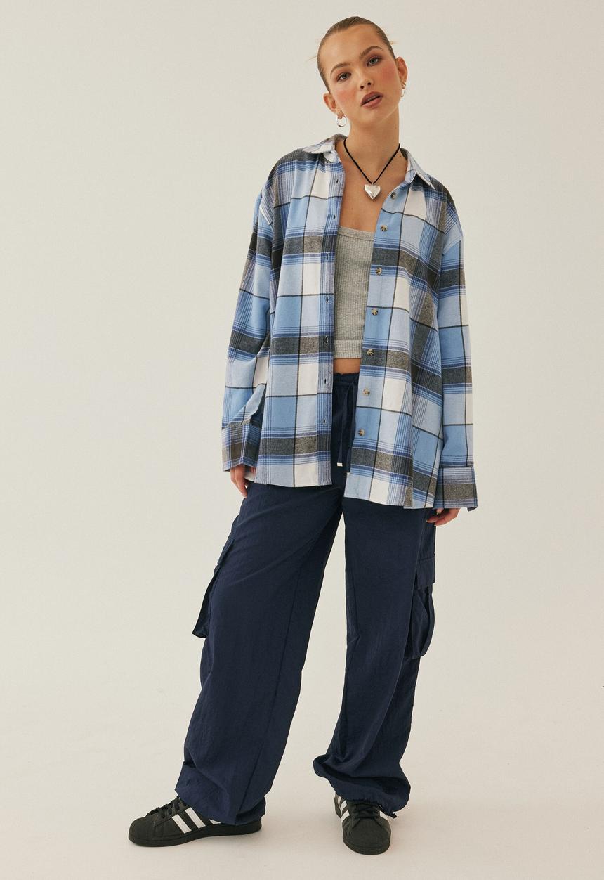 Supré  - Amina oversized check shirt - indie check blue