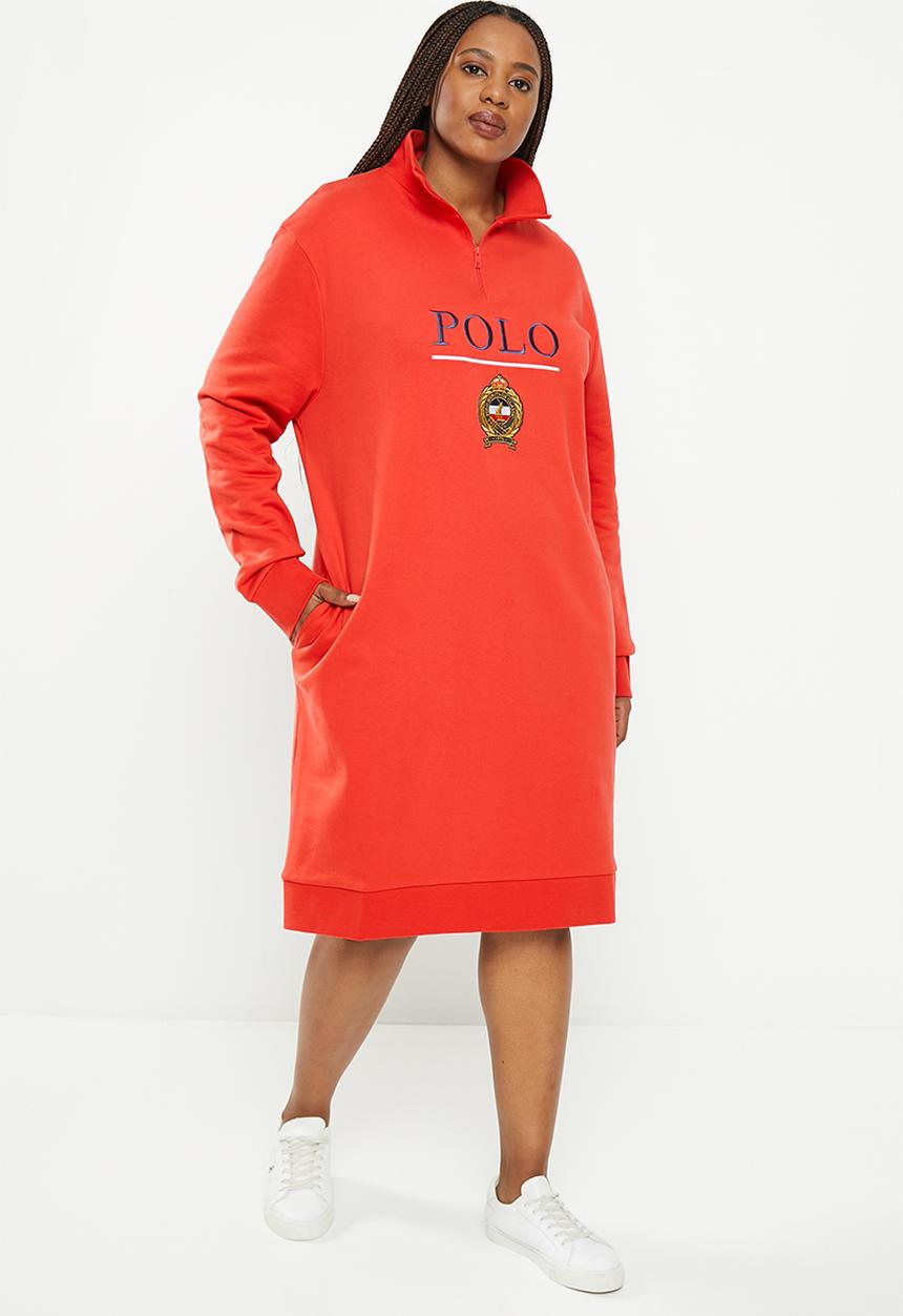 POLO - Plus women quarter zip long sleeve sweat dress - red