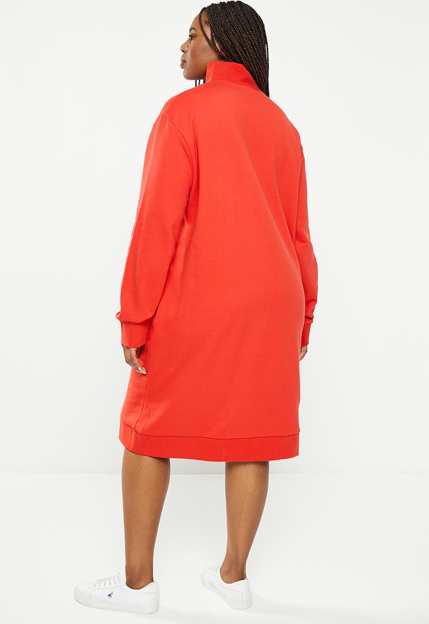 POLO - Plus women quarter zip long sleeve sweat dress - red