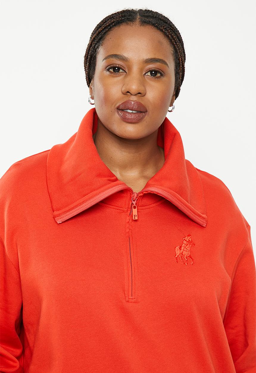 POLO - Plus women quarter zip long sleeve  sweater - red