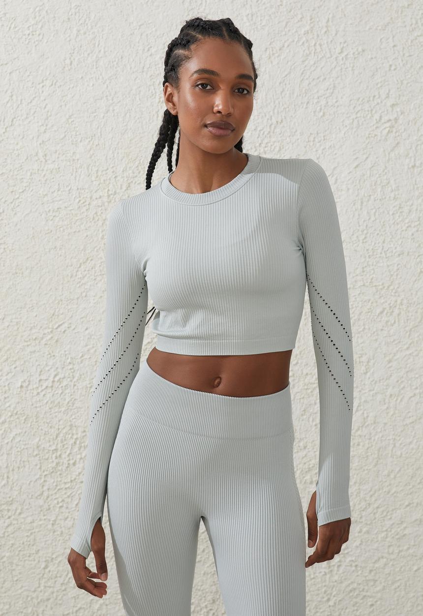 Cotton On - Seamless crochet long sleeve - aqua mist