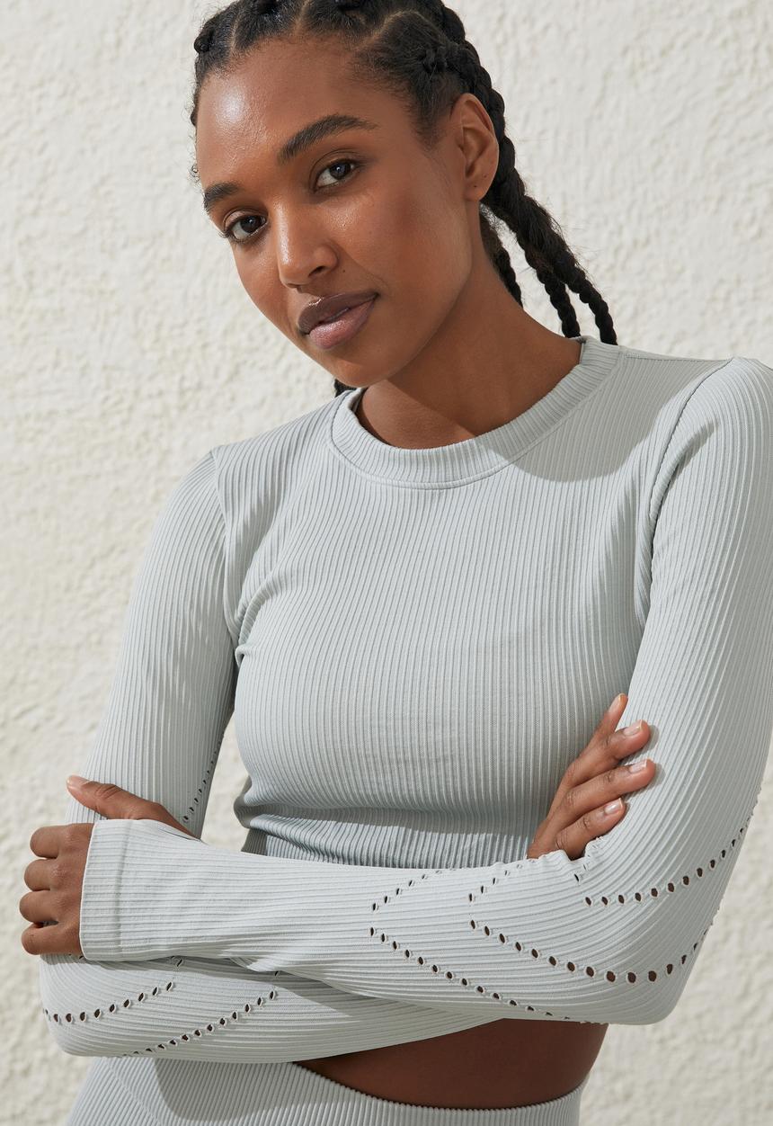 Cotton On - Seamless crochet long sleeve - aqua mist