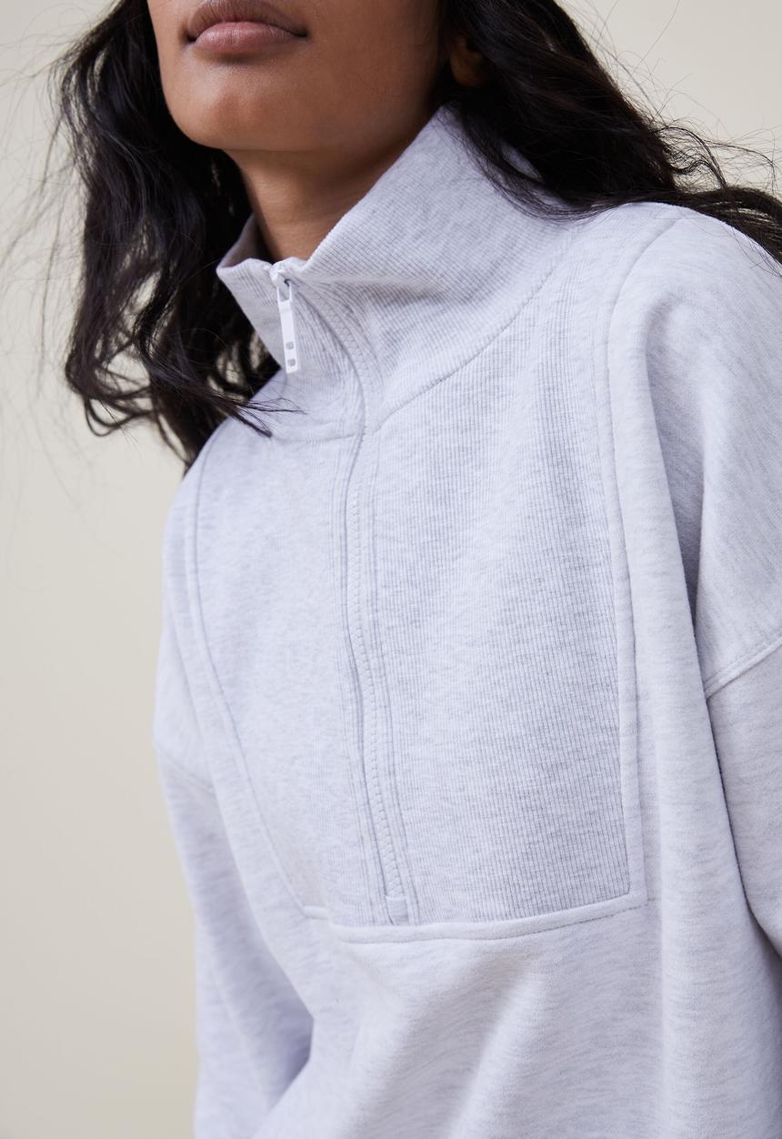 Cotton On - Plush rib half zip jumper - cloudy grey marle