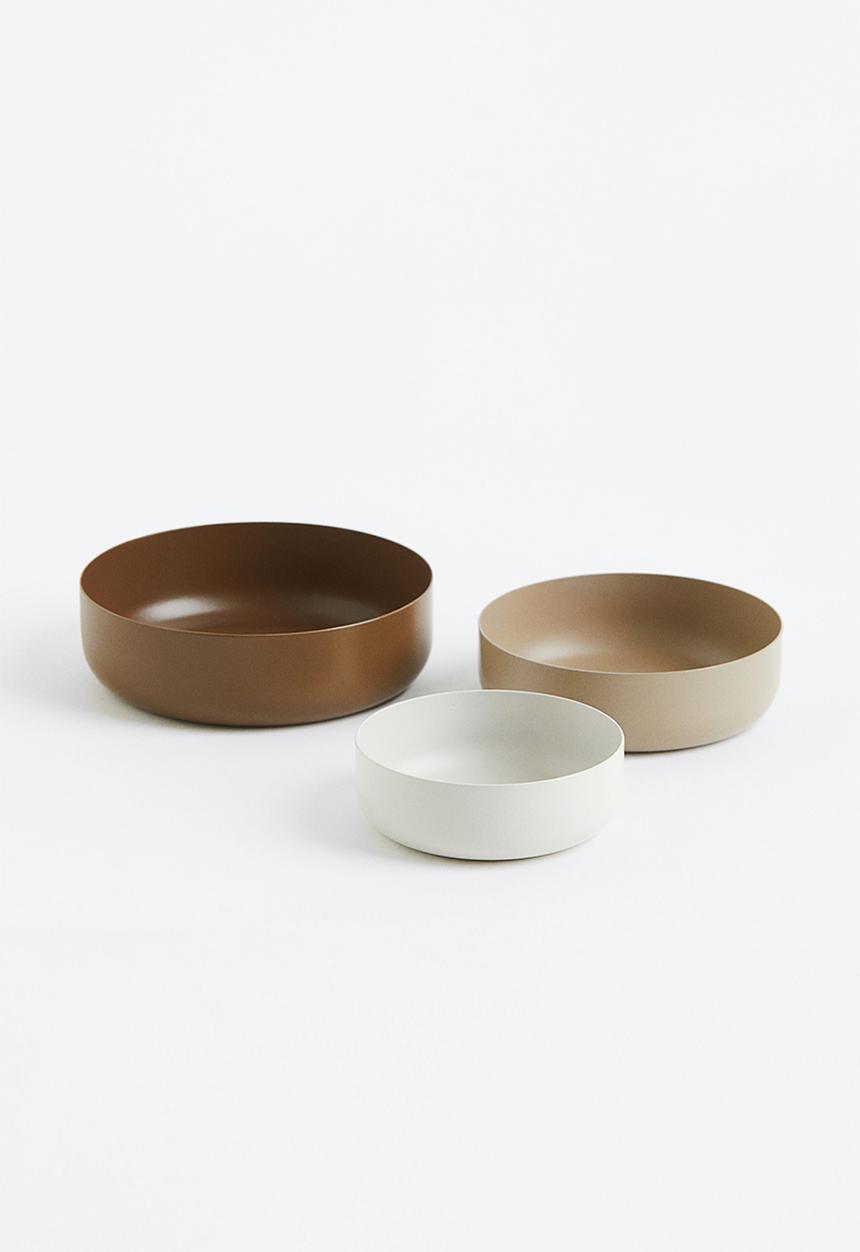 H&M - 3-pack metal bowls - dark brown/beige/white