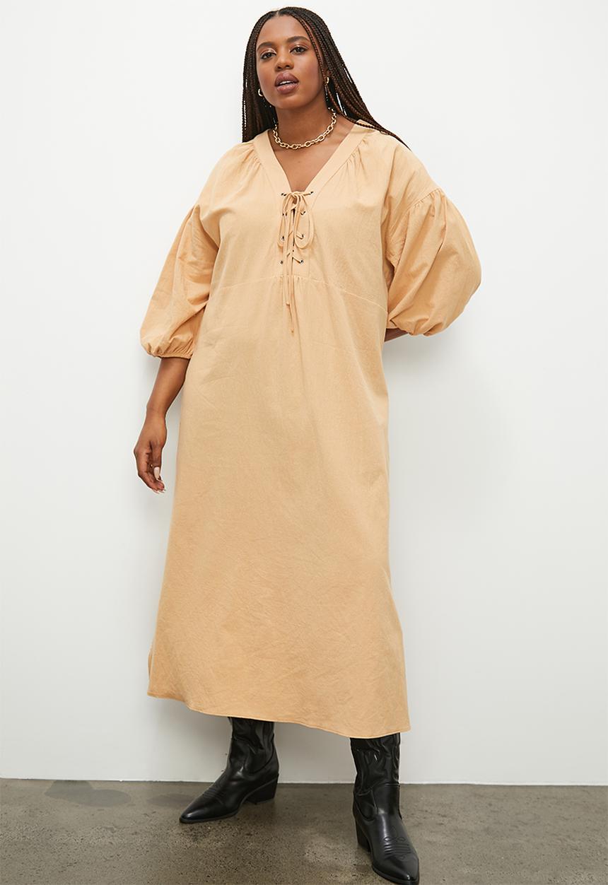 Superbalist - Volume tunic dress with eyelet detail - ochre1