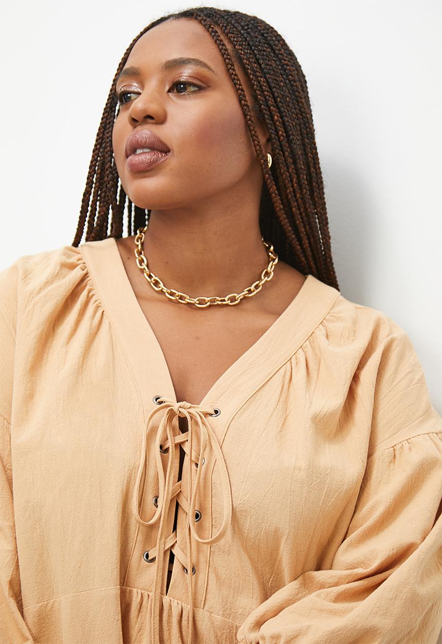 Superbalist - Volume tunic dress with eyelet detail - ochre1