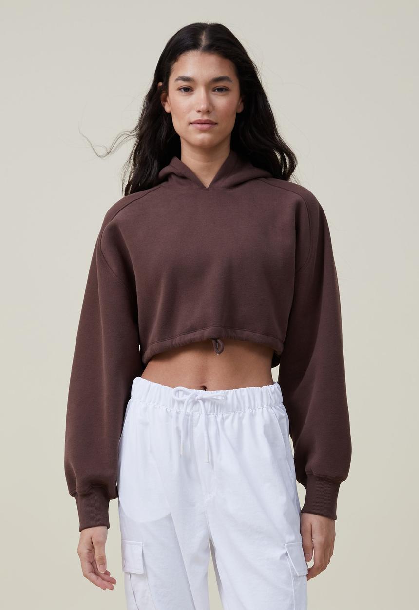 Cotton On - Plush cropped hoodie - cedar brown