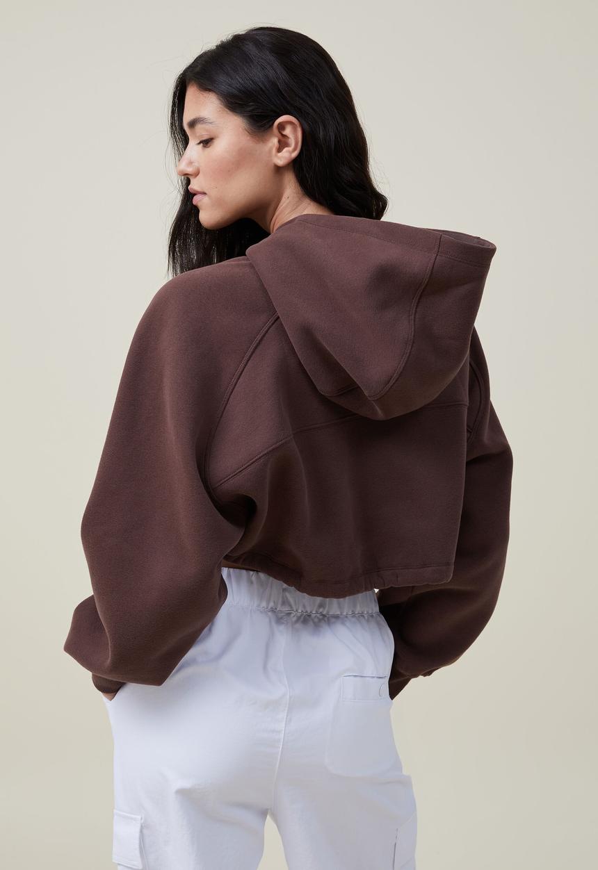 Cotton On - Plush cropped hoodie - cedar brown