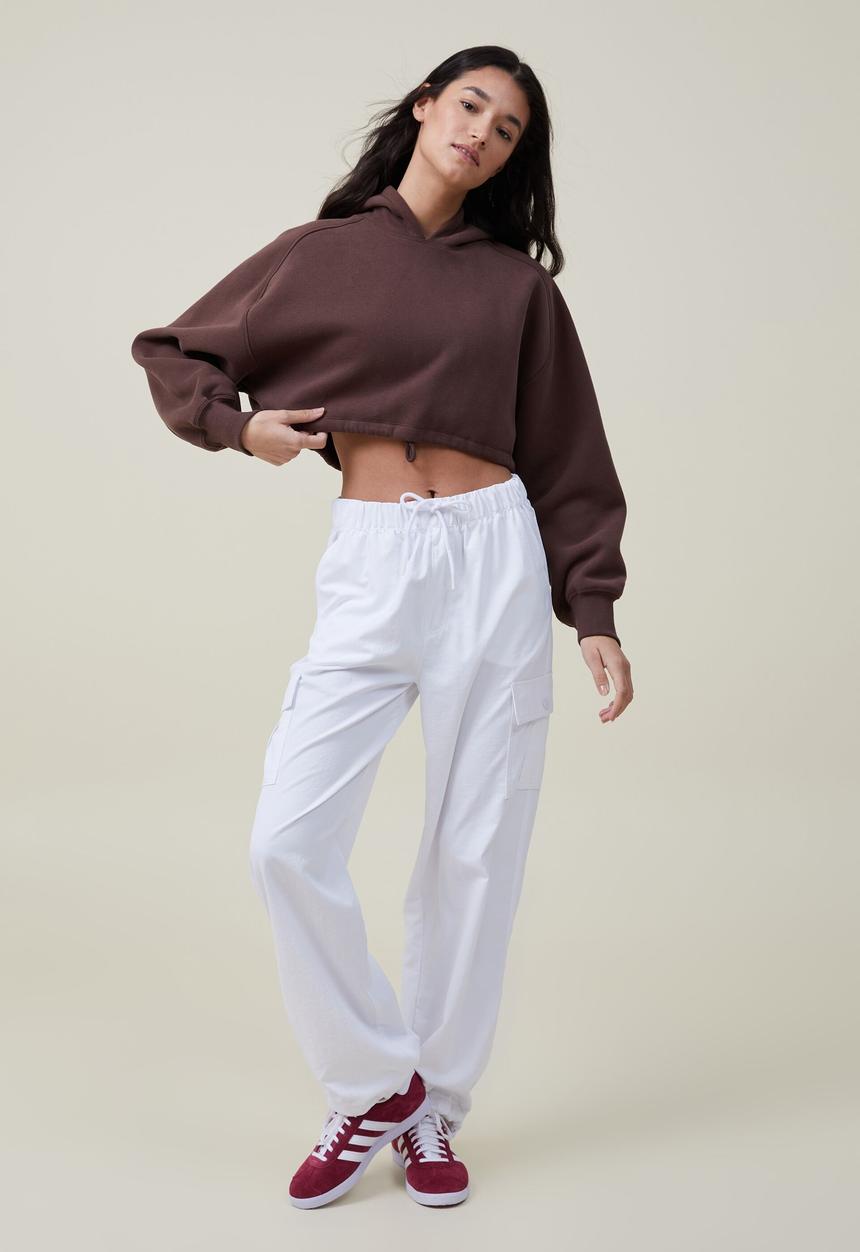 Cotton On - Plush cropped hoodie - cedar brown