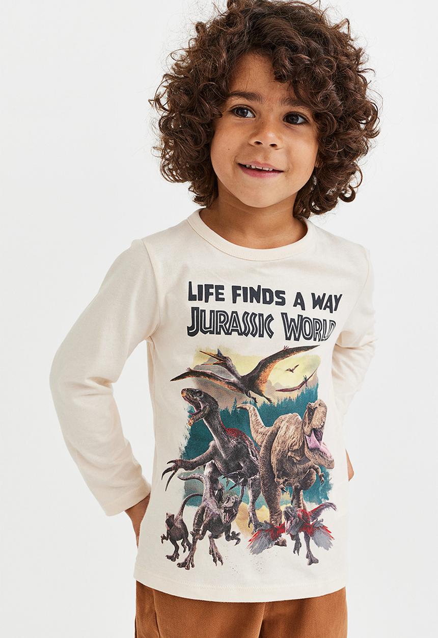 H&M - 2-Pack tops in printed cotton jersey - khaki green/jurassic world