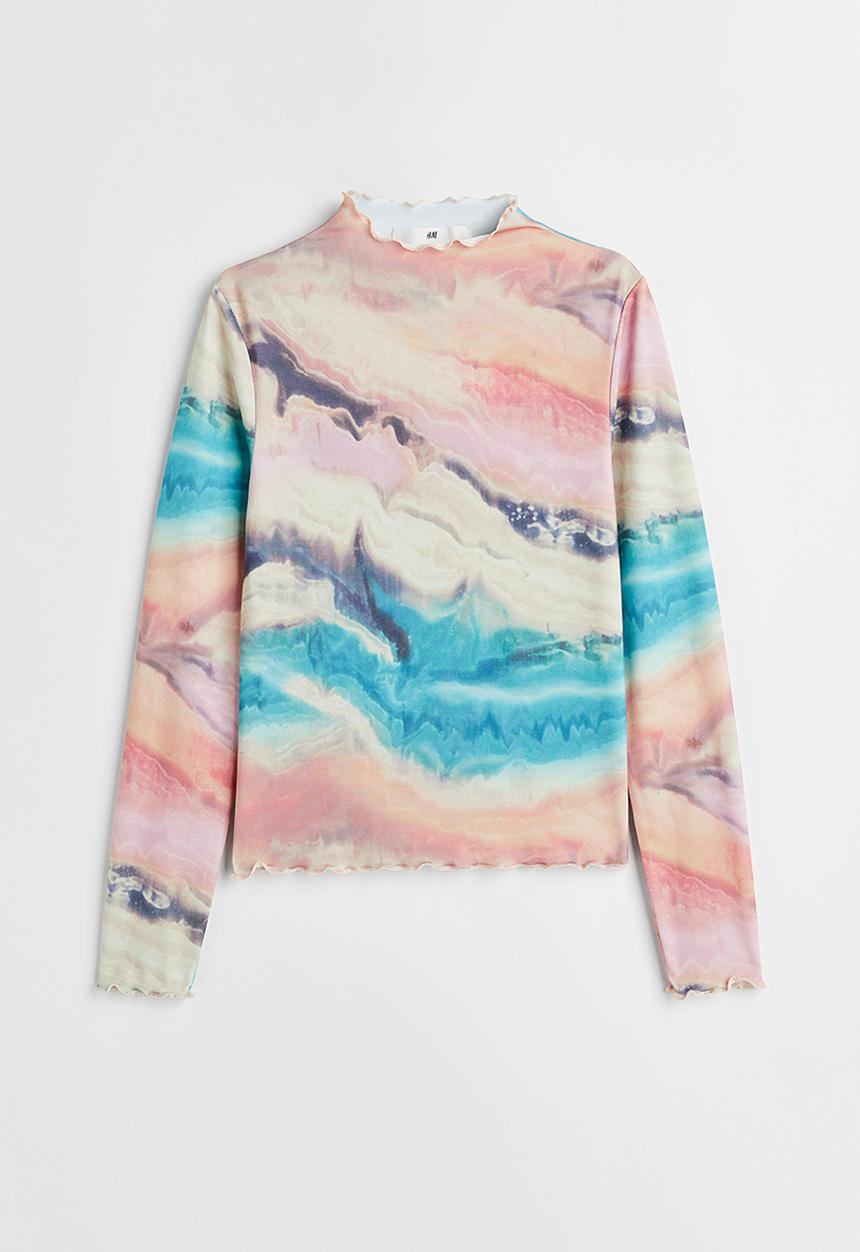 H&M - Long-sleeved top - light pink/patterned
