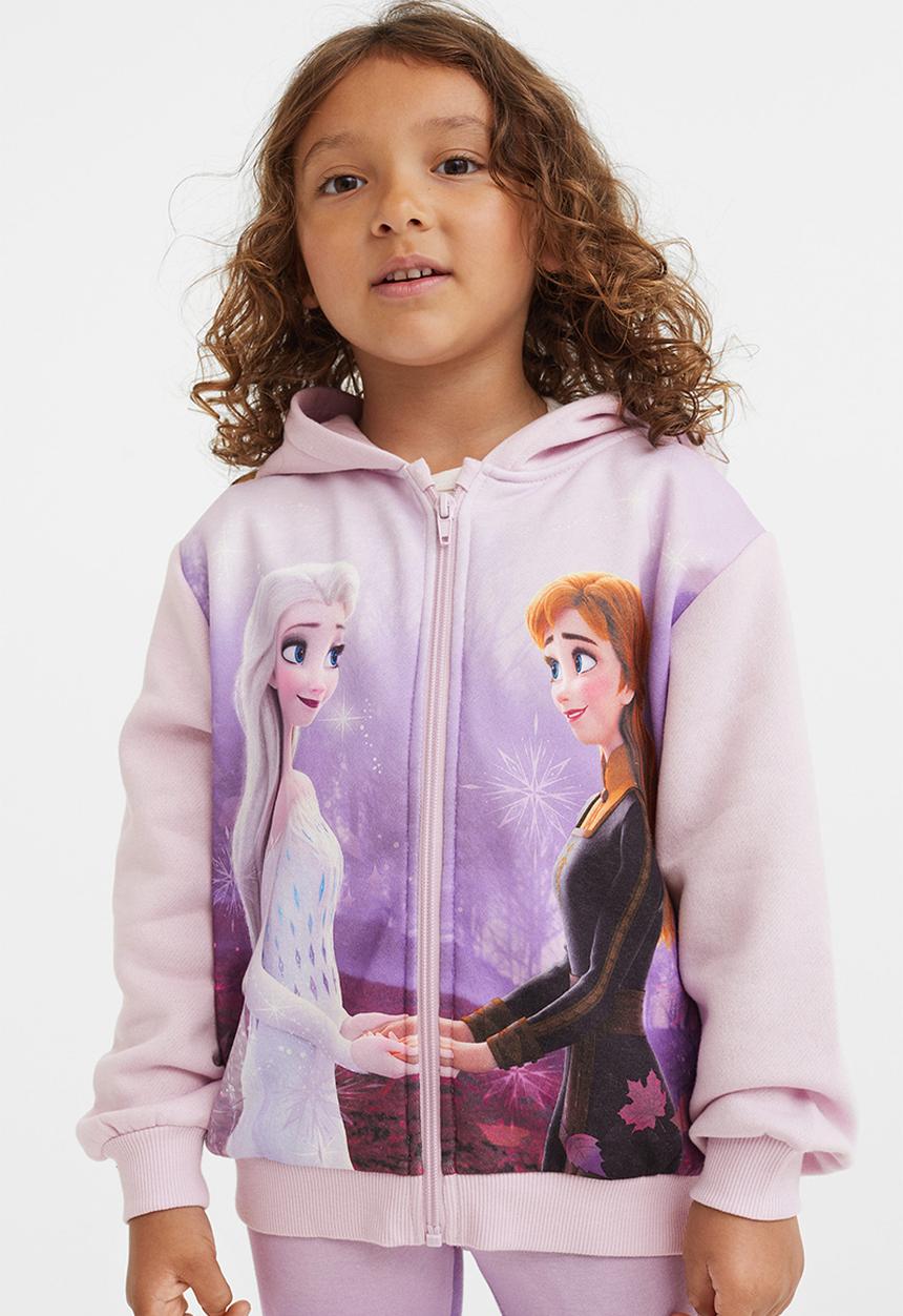 H&M - Printed zip-through hoodie - pink/frozen