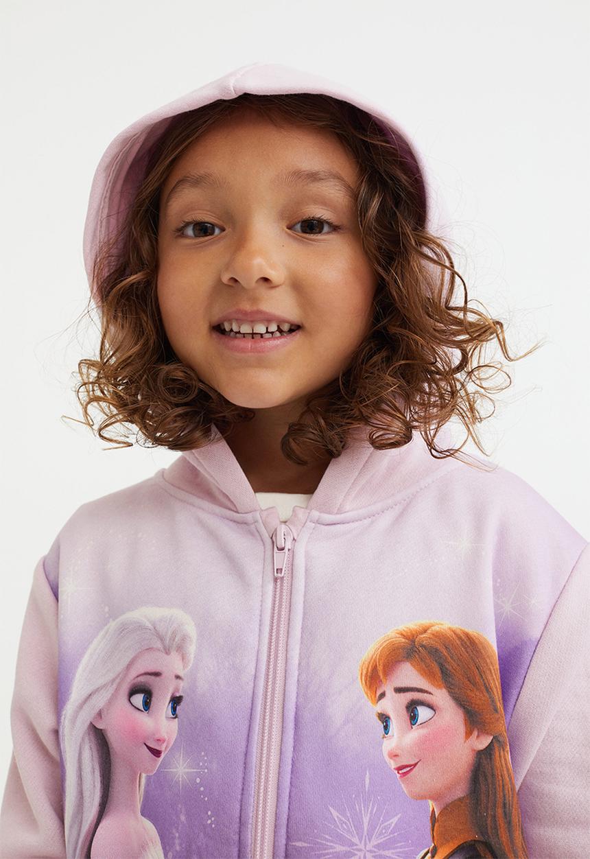 H&M - Printed zip-through hoodie - pink/frozen
