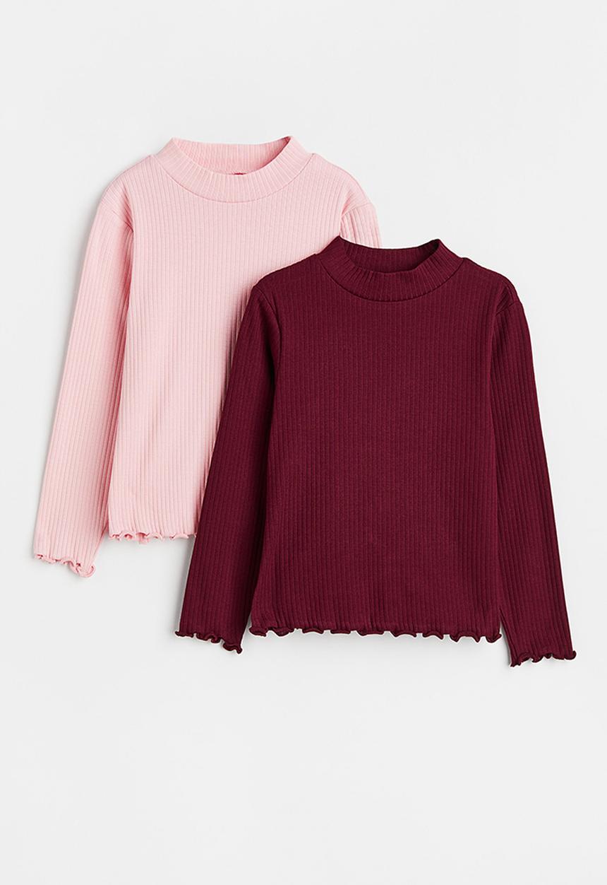 H&M - 2-Pack polo-neck tops - pink/dark red