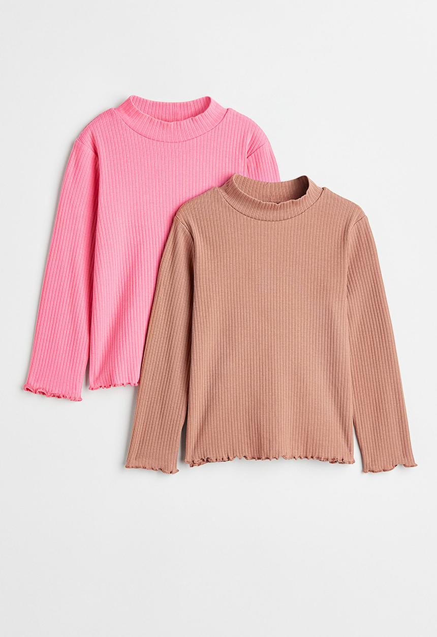 H&M - 2-Pack polo-neck tops - pink/beige
