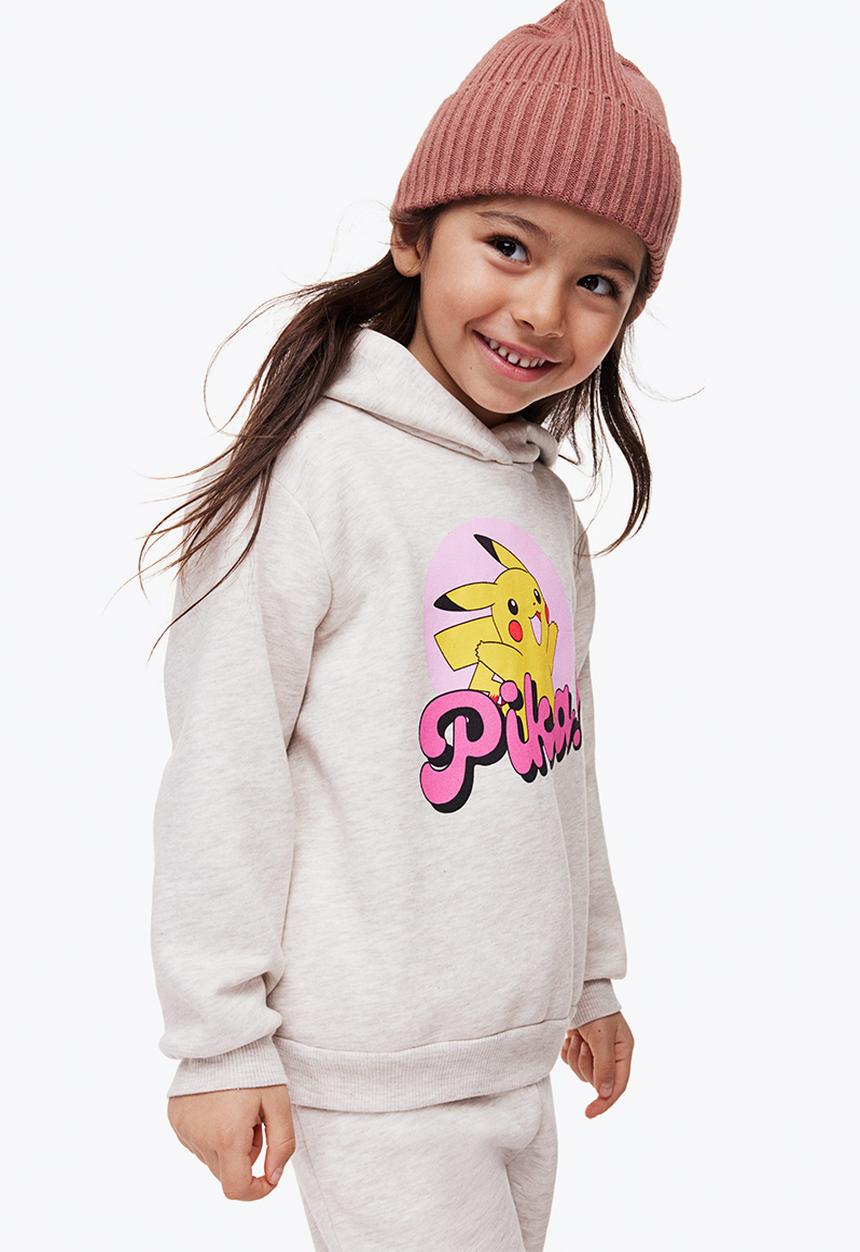 H&M - Printed hoodie - light grey marl/pokémon