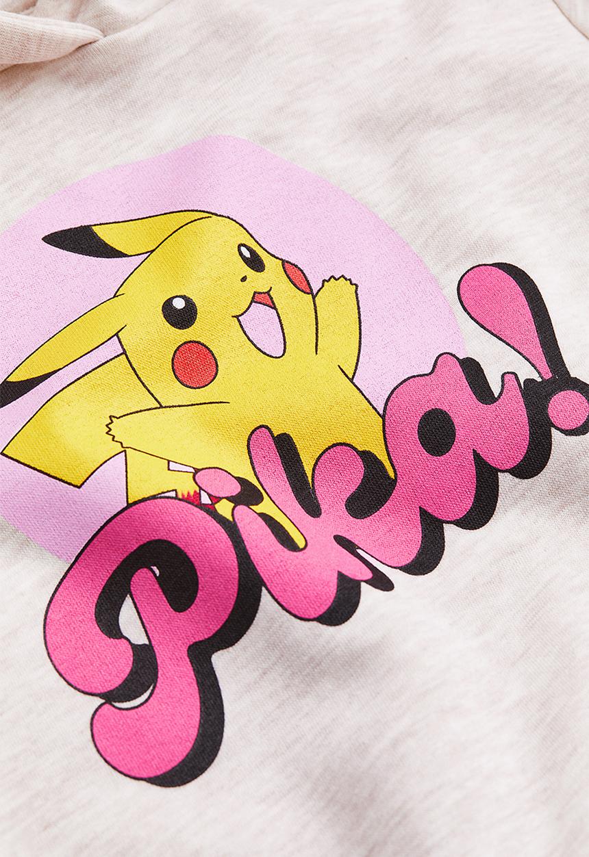 H&M - Printed hoodie - light grey marl/pokémon