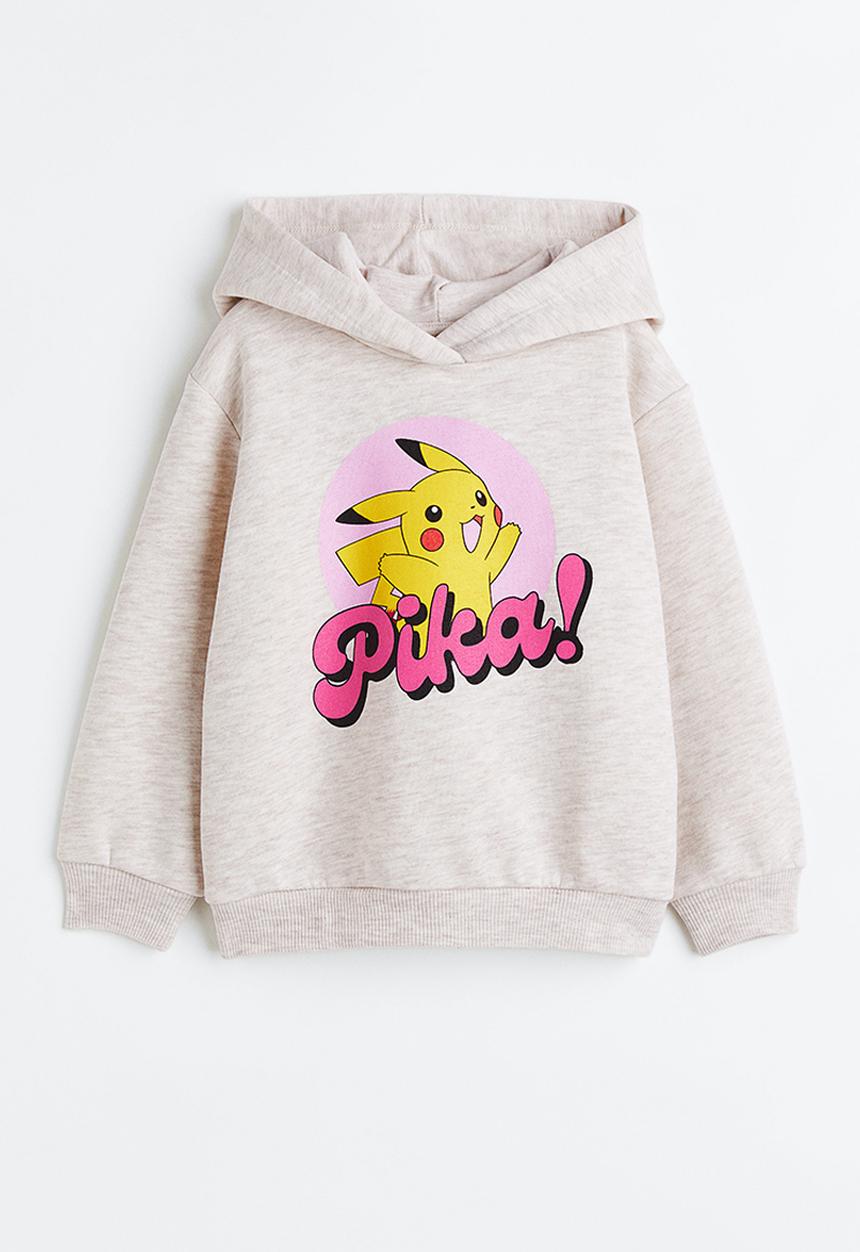 H&M - Printed hoodie - light grey marl/pokémon