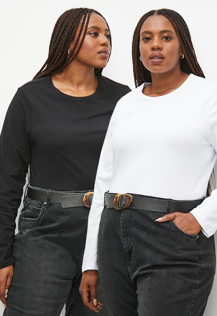 Superbalist - 2 pack long sleeve crew neck tops - black and white