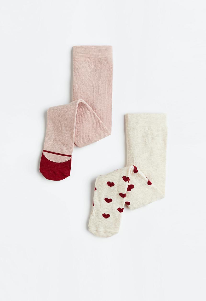 H&M - 2-Pack tights - light pink/hearts