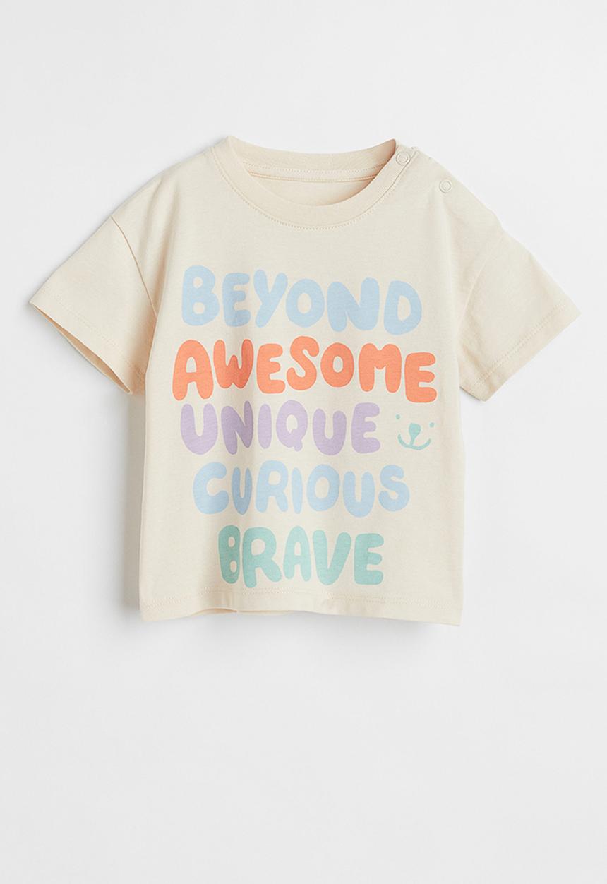 H&M - Cotton T-shirt - light beige/beyond awesome