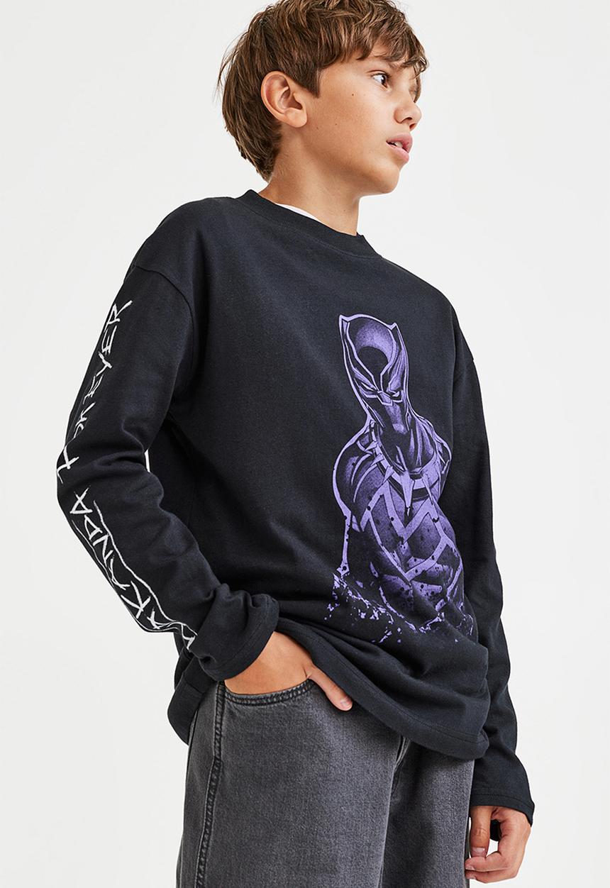 H&M - Printed jersey top - black/black panther