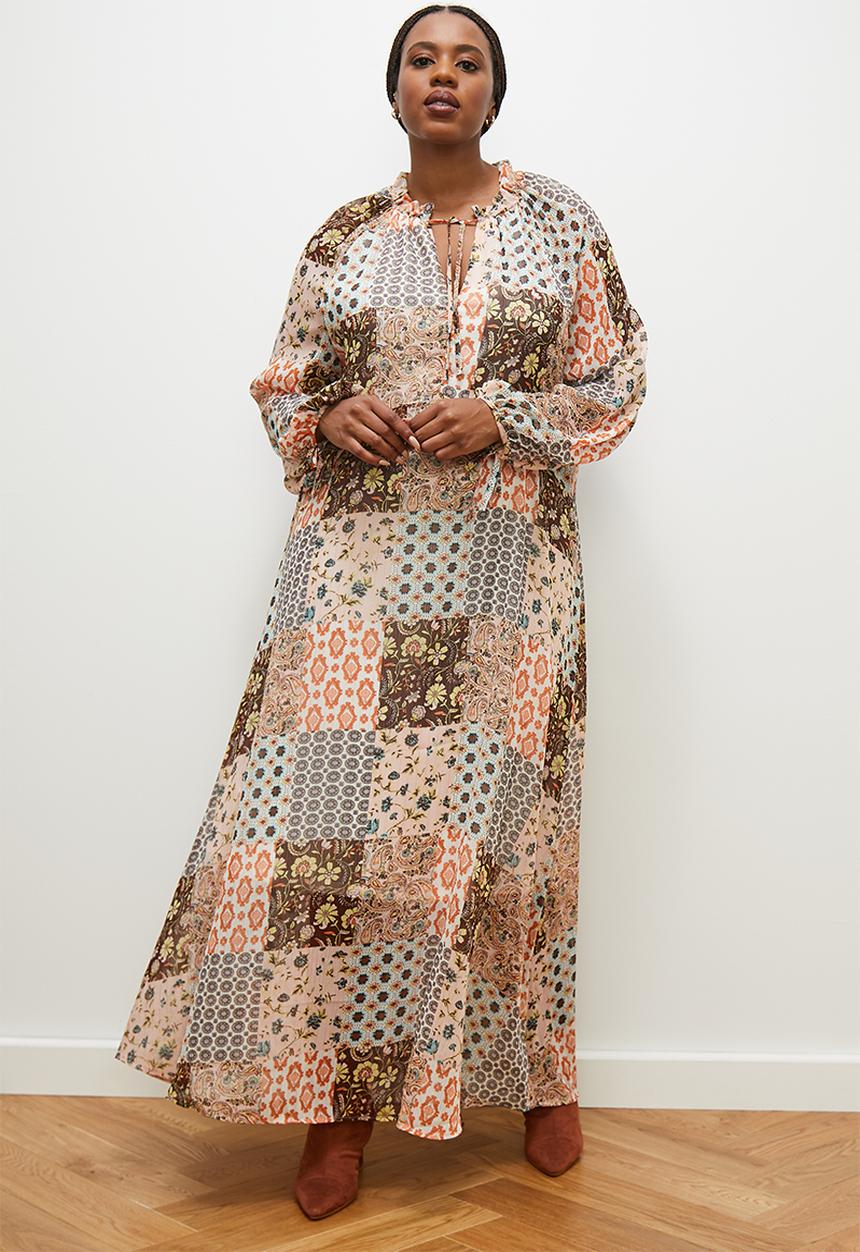 edit Plus - Baby frill raglan tiered maxi dress - patchwork paisley