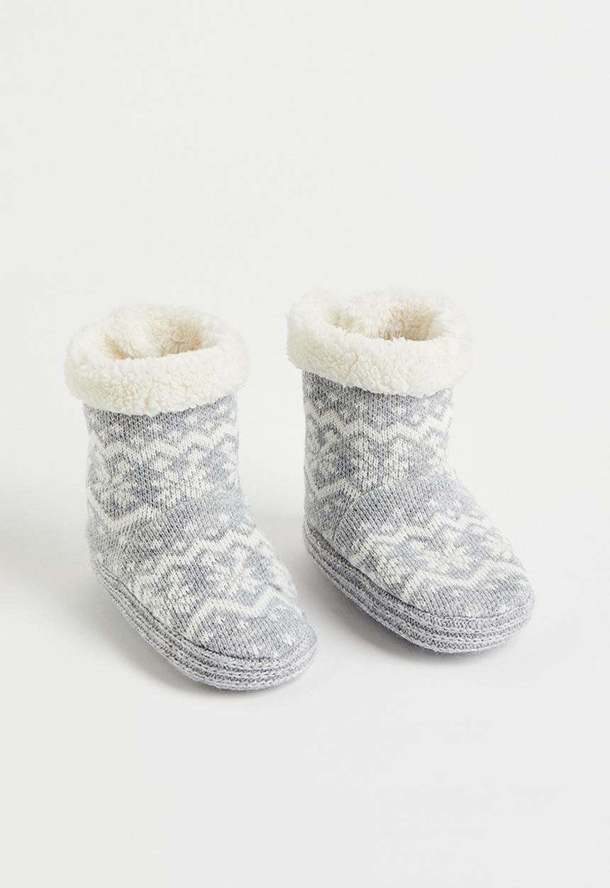 H&M - Pile slipper boots - light grey marl/patterned