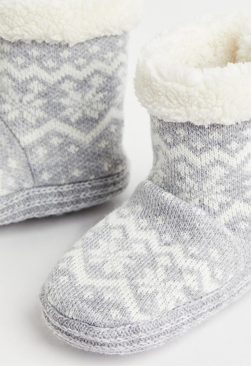 H&M - Pile slipper boots - light grey marl/patterned