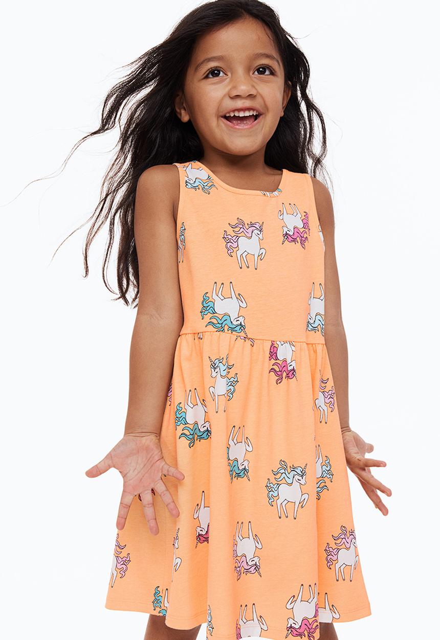 H&M - Patterned jersey dress - light orange/unicorns