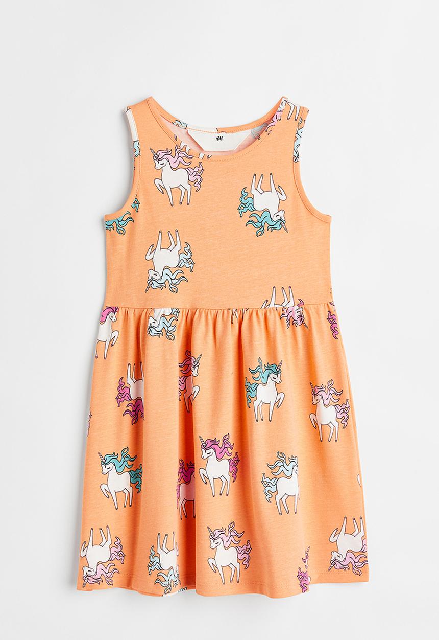 H&M - Patterned jersey dress - light orange/unicorns