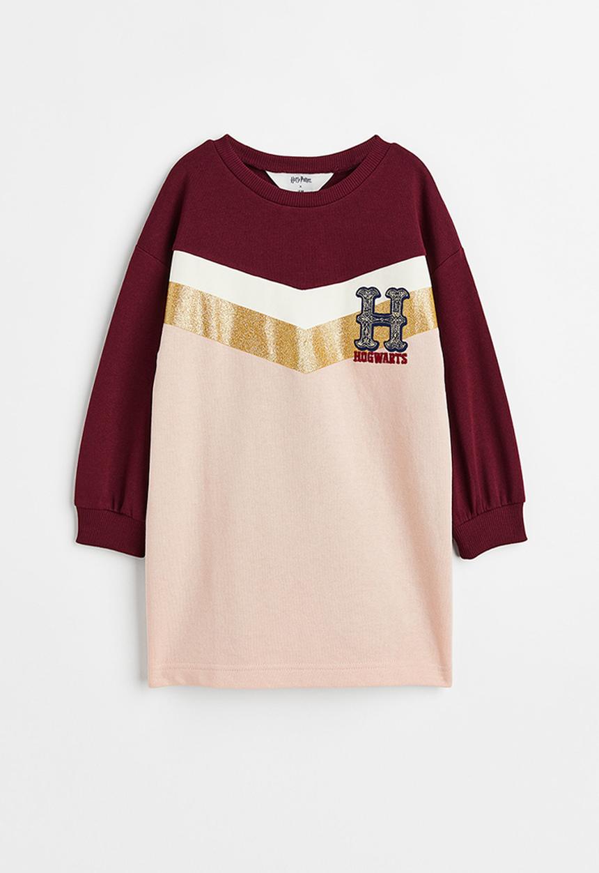 H&M - Embroidered sweatshirt dress - dark red/hogwarts