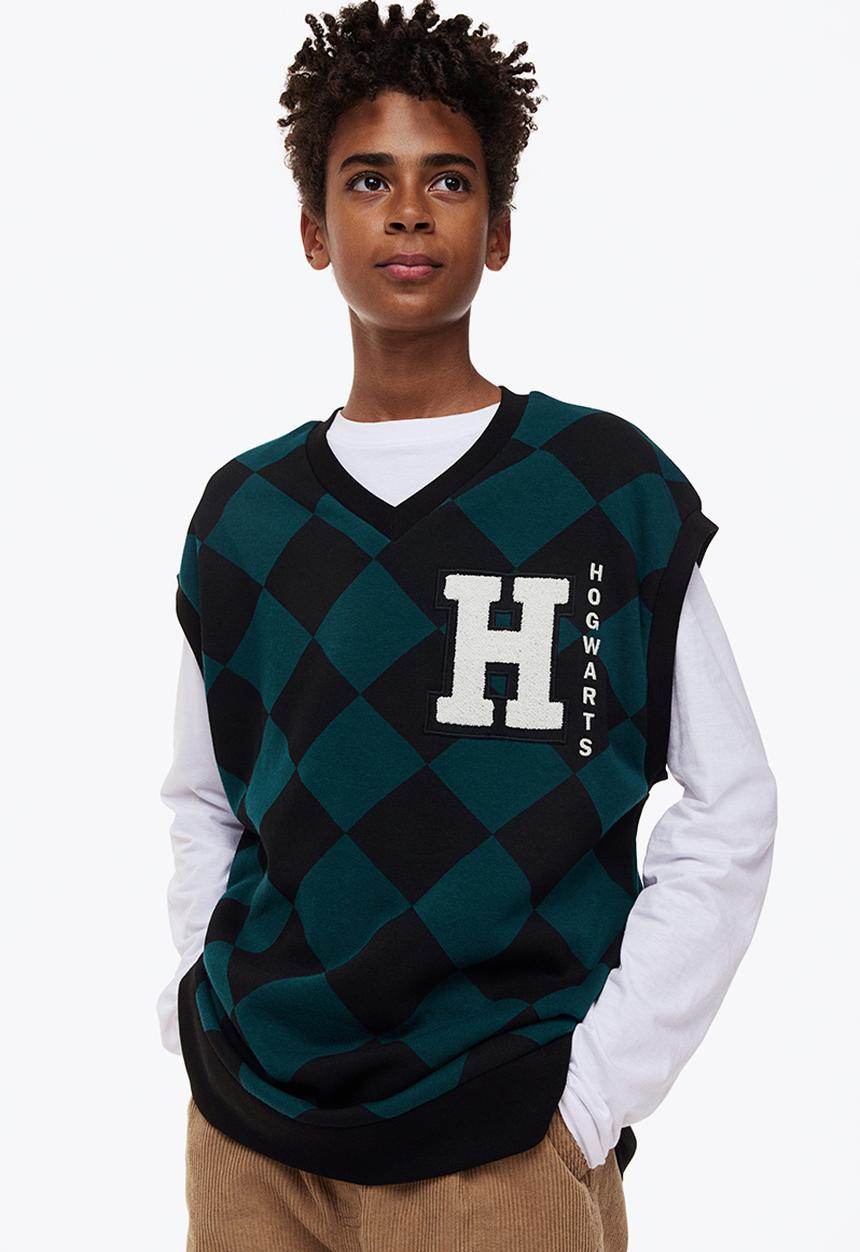 H&M - Appliquéd sweater vest - dark green/harry potter