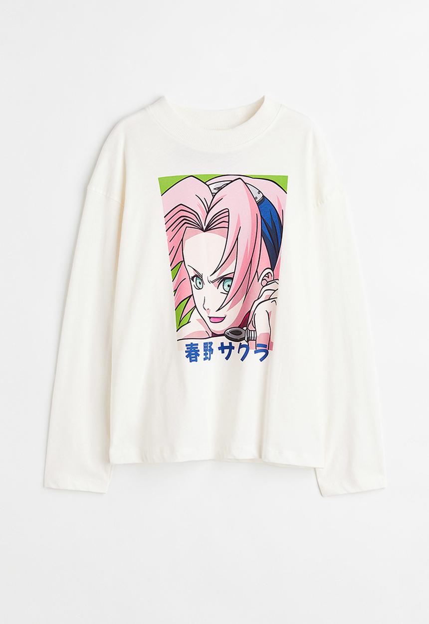 H&M - Printed cotton jersey top - white/naruto