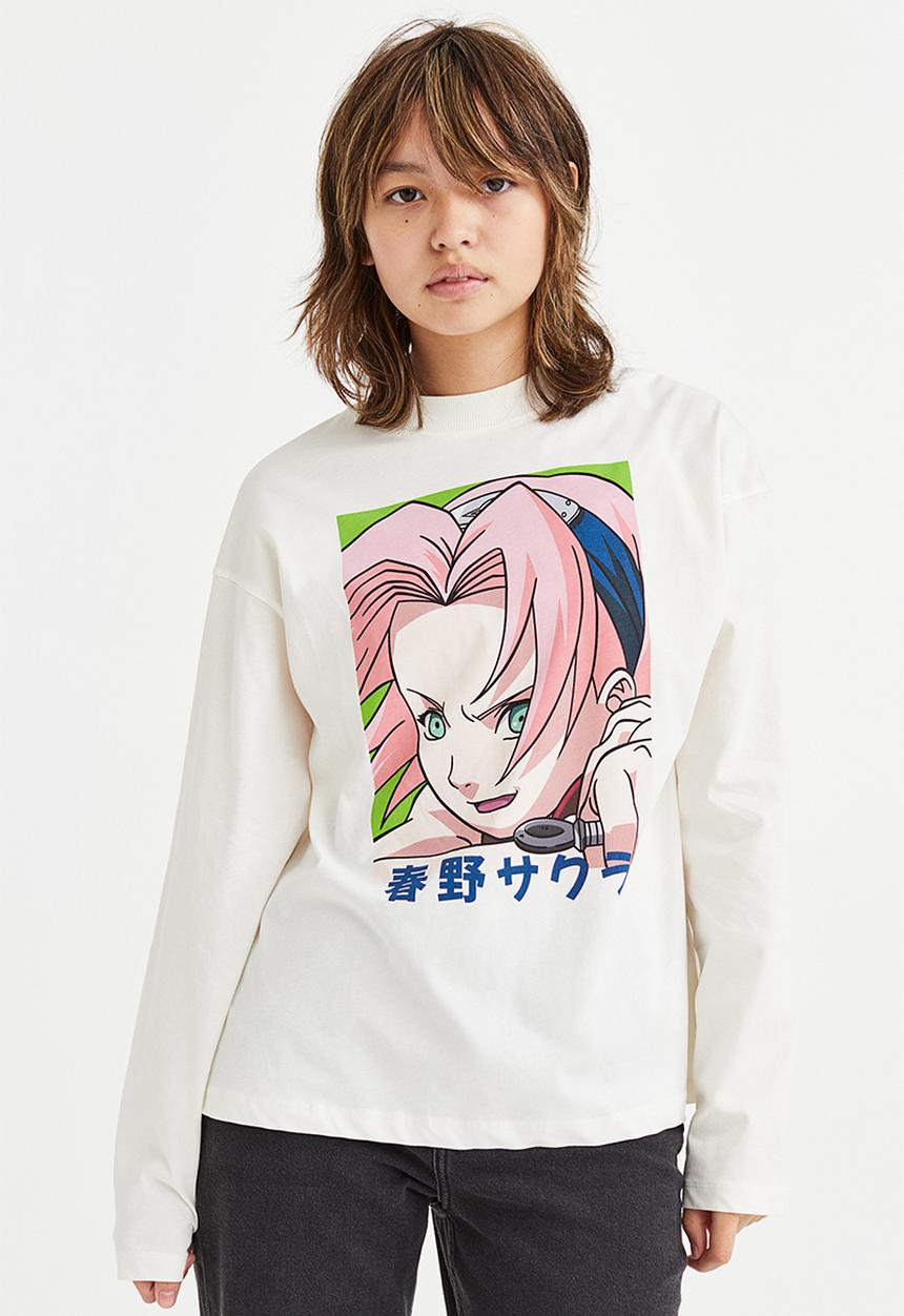H&M - Printed cotton jersey top - white/naruto